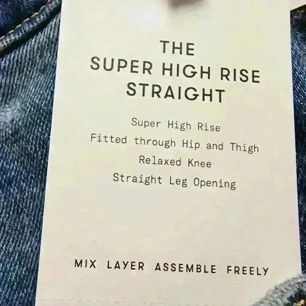 Womens Free Assembly Super High Rise Straight Jeans Cropped Hem Blue - Picture 6 of 9